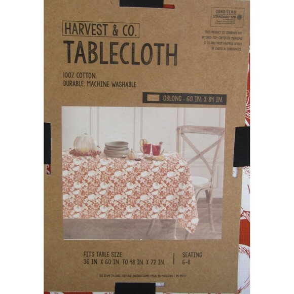 Harvest & Co Tablecloth New 100% Cotton Certified Oeko-Tex Oblong 60x84 - Picture 5 of 5
